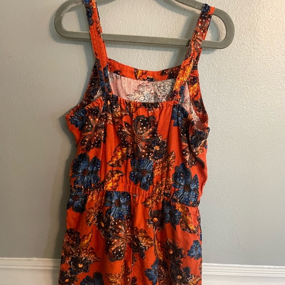 Old Navy Girls Size Small Orange Multi Color Floral Linen Blend Romper - Picture 6 of 9